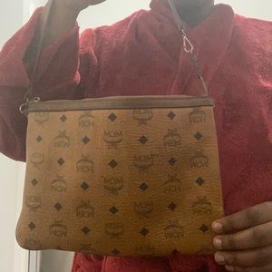 Authentic cognac brown mcm zipper pouch